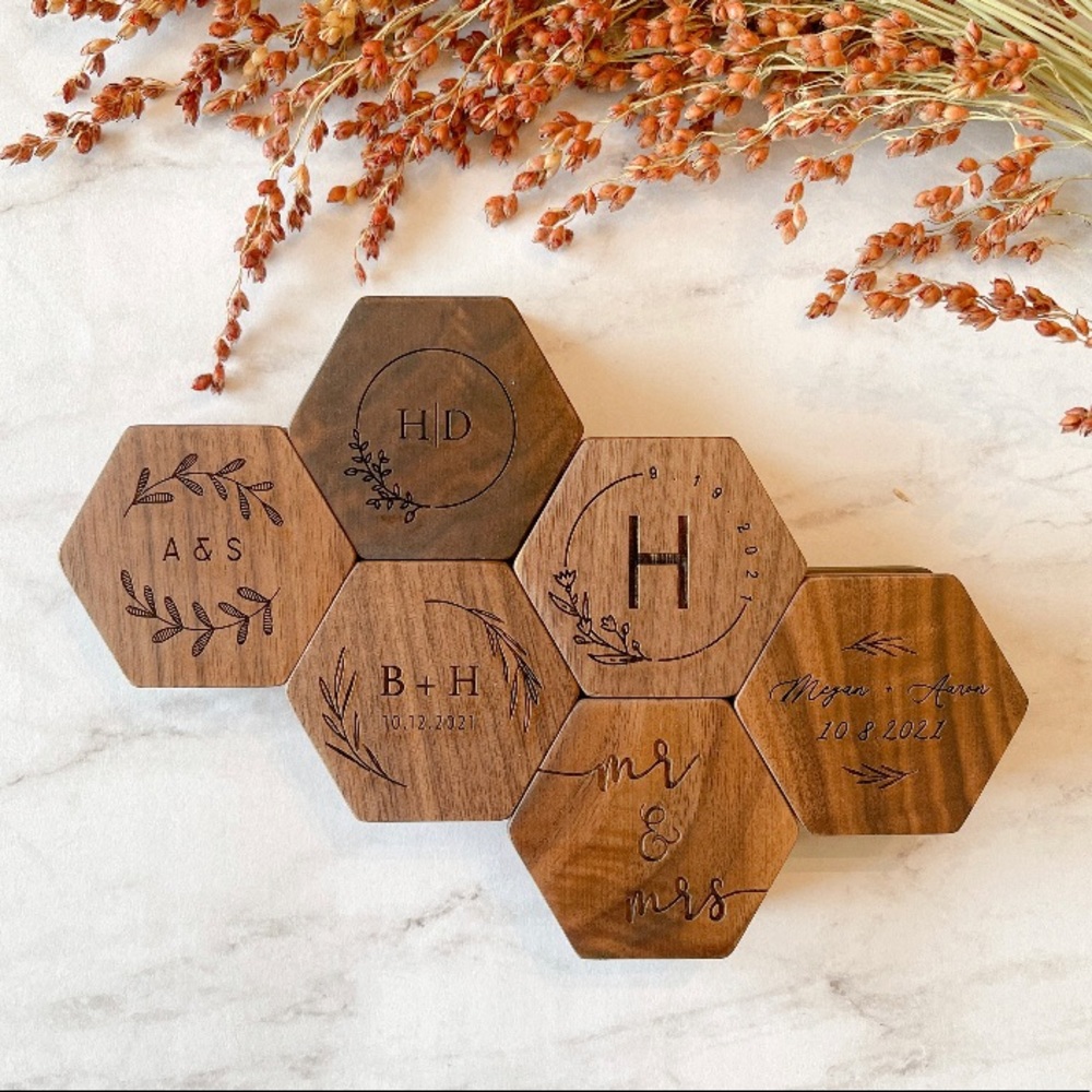 Hexagon Walnut Wedding Ring Box